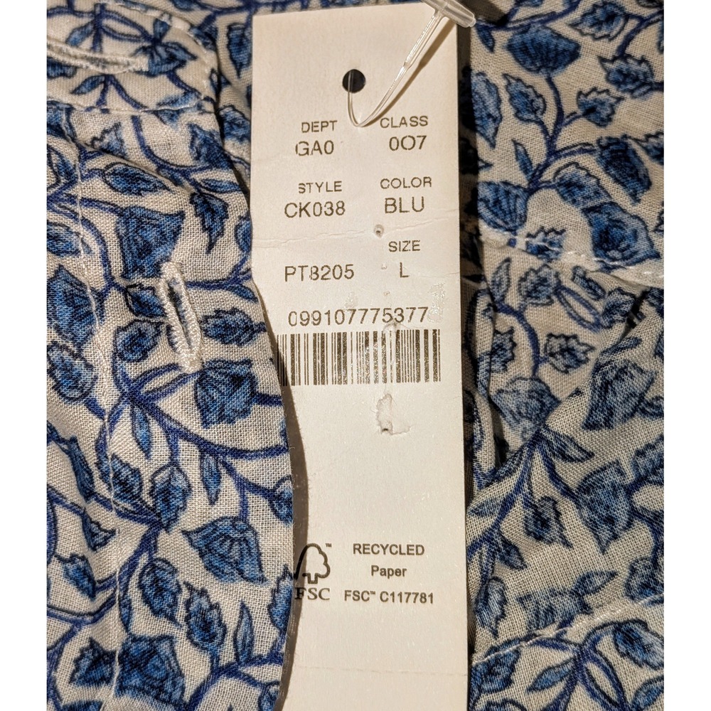 J. Crew Blue White‎ Floral Paisley Cap Sleeve Button Up Shirt Top Size L NWT $90 - Picture 9 of 12